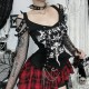 Women Gothic Mesh Long Sleeve Stitching Top Women Gothic Mesh Long Sleeve Stitching Top