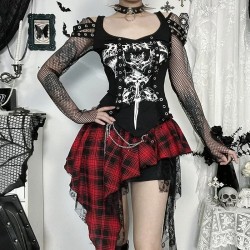 Women Gothic Mesh Long Sleeve Stitching Top Women Gothic Mesh Long Sleeve Stitching Top