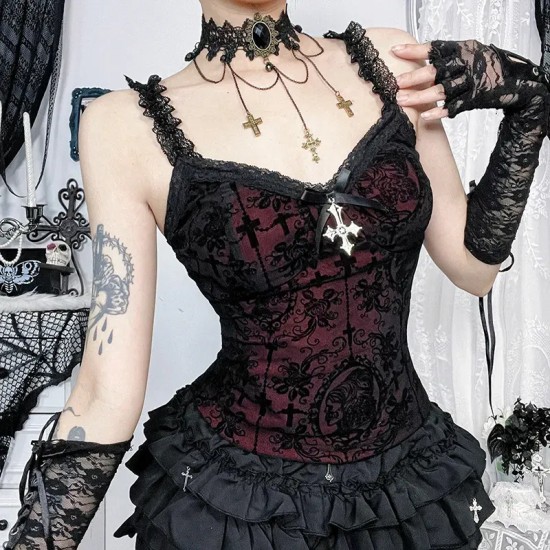 Women Dark Gothic Sexy Lace Sling Top Women Dark Gothic Sexy Lace Sling Top