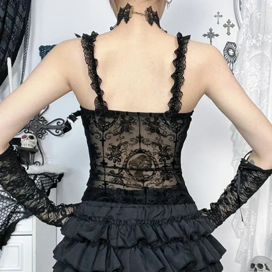 Women Dark Gothic Sexy Lace Sling Top Women Dark Gothic Sexy Lace Sling Top