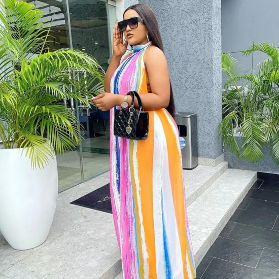 Women Plus Size Summer Vacation Bohemia Sleeveless Color Blocking Loose Wide Leg Jumpsuits Women Plus Size Summer Vacation Bohemia Sleeveless Color Blocking Loose Wide Leg Jumpsuits