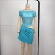 Women Fashion Elegant Mesh Hollow-Out Pleated One-Shoulder Slim Fit Dress Women Fashion Elegant Mesh Hollow-Out Pleated One-Shoulder Slim Fit Dress