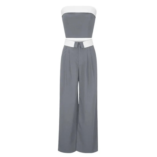 Women Fashion Contrast Stitching Tube Top And Pants Two-Piece Set Women Fashion Contrast Stitching Tube Top And Pants Two-Piece Set