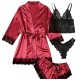 Sexy Women Lace Splicing Straps Long Sleeves Home Pajamas Four-Piece Set Sexy Women Lace Splicing Straps Long Sleeves Home Pajamas Four-Piece Set