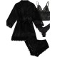 Sexy Women Lace Splicing Straps Long Sleeves Home Pajamas Four-Piece Set Sexy Women Lace Splicing Straps Long Sleeves Home Pajamas Four-Piece Set