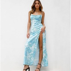 Women Fashion Sexy Tie-Dye Spaghetti Strap Backless Split Slim Fit Dress Women Fashion Sexy Tie-Dye Spaghetti Strap Backless Split Slim Fit Dress