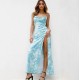Women Fashion Sexy Tie-Dye Spaghetti Strap Backless Split Slim Fit Dress Women Fashion Sexy Tie-Dye Spaghetti Strap Backless Split Slim Fit Dress