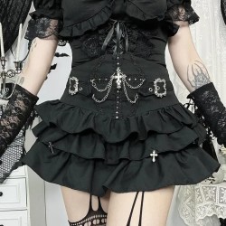Women Diablo Punk Gothic Multi-Layer Black Skirt Women Diablo Punk Gothic Multi-Layer Black Skirt