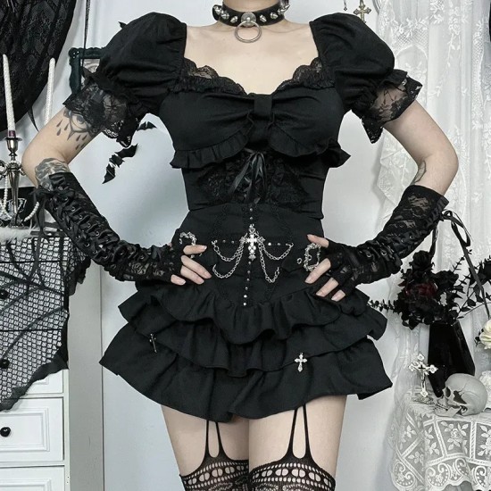 Women Diablo Punk Gothic Multi-Layer Black Skirt Women Diablo Punk Gothic Multi-Layer Black Skirt