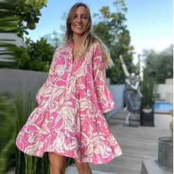 S-2xl Women Bohemia Paisley Printing Single-Breasted Swing Dress S-2xl Women Bohemia Paisley Printing Single-Breasted Swing Dress