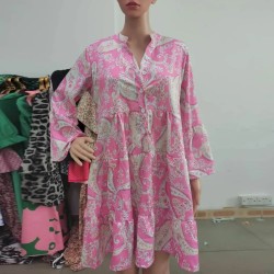 S-2xl Women Bohemia Paisley Printing Single-Breasted Swing Dress S-2xl Women Bohemia Paisley Printing Single-Breasted Swing Dress