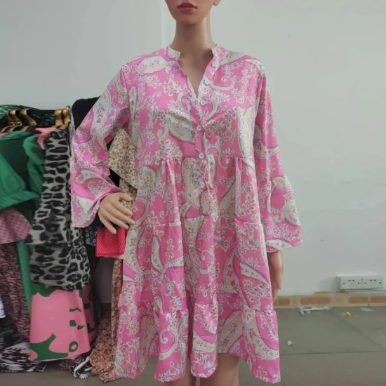S-2xl Women Bohemia Paisley Printing Single-Breasted Swing Dress S-2xl Women Bohemia Paisley Printing Single-Breasted Swing Dress