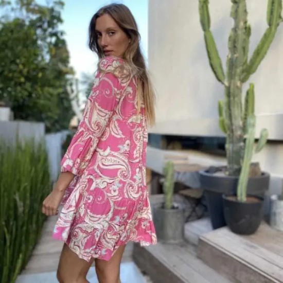 S-2xl Women Bohemia Paisley Printing Single-Breasted Swing Dress S-2xl Women Bohemia Paisley Printing Single-Breasted Swing Dress