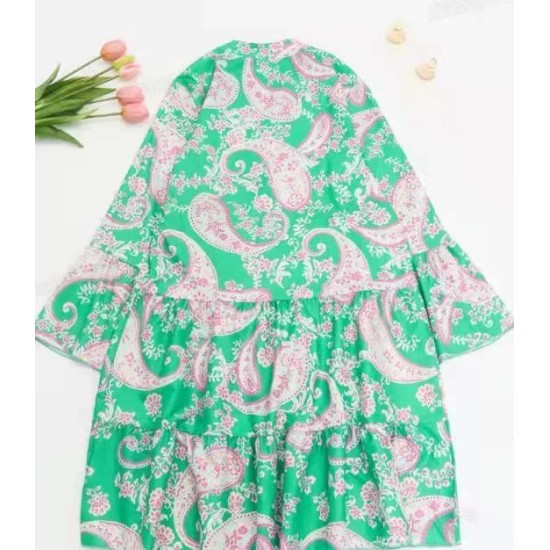 S-2xl Women Bohemia Paisley Printing Single-Breasted Swing Dress S-2xl Women Bohemia Paisley Printing Single-Breasted Swing Dress
