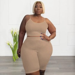Plus Size Women Athleisure Casual Sports Two-Piece High Elastic U-Shaped Sleeveless Camis Shorts Set Plus Size Women Athleisure Casual Sports Two-Piece High Elastic U-Shaped Sleeveless Camis Shorts Set