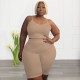 Plus Size Women Athleisure Casual Sports Two-Piece High Elastic U-Shaped Sleeveless Camis Shorts Set Plus Size Women Athleisure Casual Sports Two-Piece High Elastic U-Shaped Sleeveless Camis Shorts Set