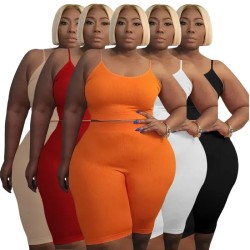 Plus Size Women Athleisure Casual Sports Two-Piece High Elastic U-Shaped Sleeveless Camis Shorts Set Plus Size Women Athleisure Casual Sports Two-Piece High Elastic U-Shaped Sleeveless Camis Shorts Set