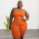 Plus Size Women Athleisure Casual Sports Two-Piece High Elastic U-Shaped Sleeveless Camis Shorts Set Plus Size Women Athleisure Casual Sports Two-Piece High Elastic U-Shaped Sleeveless Camis Shorts Set