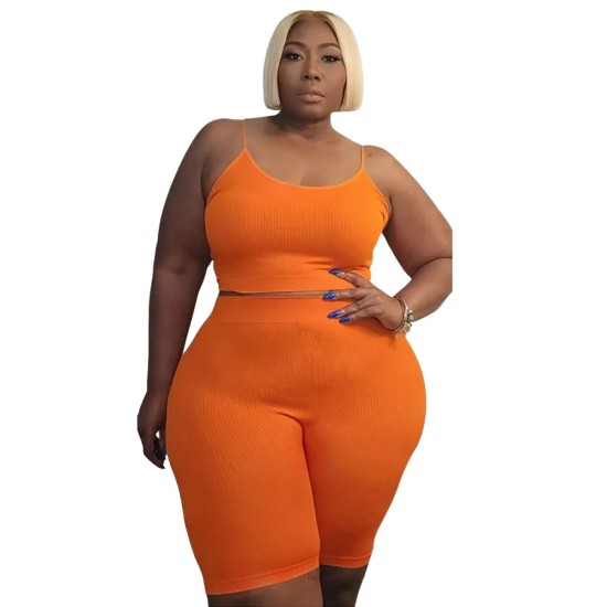 Plus Size Women Athleisure Casual Sports Two-Piece High Elastic U-Shaped Sleeveless Camis Shorts Set Plus Size Women Athleisure Casual Sports Two-Piece High Elastic U-Shaped Sleeveless Camis Shorts Set