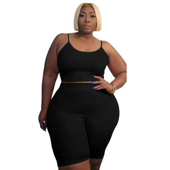 Plus Size Women Athleisure Casual Sports Two-Piece High Elastic U-Shaped Sleeveless Camis Shorts Set Plus Size Women Athleisure Casual Sports Two-Piece High Elastic U-Shaped Sleeveless Camis Shorts Set