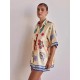 Women Fashion Casual Printed Lapel Short Sleeve Blouse Loose Shorts Two-Piece Set Women Fashion Casual Printed Lapel Short Sleeve Blouse Loose Shorts Two-Piece Set