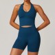 Women Fashion Solid Color Thread Seamless Halter-Neck Tank Top Tight Shorts Yoga Sports Two-Piece Set Women Fashion Solid Color Thread Seamless Halter-Neck Tank Top Tight Shorts Yoga Sports Two-Piece Set