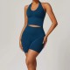 Women Fashion Solid Color Thread Seamless Halter-Neck Tank Top Tight Shorts Yoga Sports Two-Piece Set Women Fashion Solid Color Thread Seamless Halter-Neck Tank Top Tight Shorts Yoga Sports Two-Piece Set