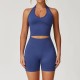 Women Fashion Solid Color Thread Seamless Halter-Neck Tank Top Tight Shorts Yoga Sports Two-Piece Set Women Fashion Solid Color Thread Seamless Halter-Neck Tank Top Tight Shorts Yoga Sports Two-Piece Set