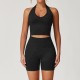 Women Fashion Solid Color Thread Seamless Halter-Neck Tank Top Tight Shorts Yoga Sports Two-Piece Set Women Fashion Solid Color Thread Seamless Halter-Neck Tank Top Tight Shorts Yoga Sports Two-Piece Set