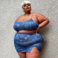 Women Plus Size Sexy Edgy Sleeveless Crop Camisole And Side-slit Skirt Two-piece Set Women Plus Size Sexy Edgy Sleeveless Crop Camisole And Side-slit Skirt Two-piece Set