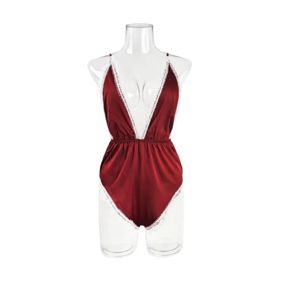 Women Fashion Sexy Deep V Lace Satin Sleepwear Women Fashion Sexy Deep V Lace Satin Sleepwear