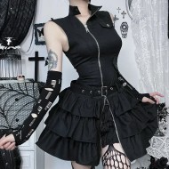 Women Gothic Solid Color Sleeveless Zip Dress Women Gothic Solid Color Sleeveless Zip Dress