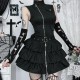 Women Gothic Solid Color Sleeveless Zip Dress Women Gothic Solid Color Sleeveless Zip Dress