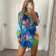 Women Fashion Multicolor Print Lantern Sleeve Lace-Up Asymmetrical Dress Women Fashion Multicolor Print Lantern Sleeve Lace-Up Asymmetrical Dress