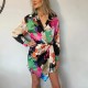 Women Fashion Multicolor Print Lantern Sleeve Lace-Up Asymmetrical Dress Women Fashion Multicolor Print Lantern Sleeve Lace-Up Asymmetrical Dress