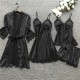 Women Sexy Solid Color Four-Piece Sling Pajamas Women Sexy Solid Color Four-Piece Sling Pajamas