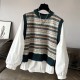 Women Fashion Casual Stitching Fake Two-Piece Knitted Long-Sleeve Loose Blouse Women Fashion Casual Stitching Fake Two-Piece Knitted Long-Sleeve Loose Blouse