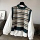 Women Fashion Casual Stitching Fake Two-Piece Knitted Long-Sleeve Loose Blouse Women Fashion Casual Stitching Fake Two-Piece Knitted Long-Sleeve Loose Blouse