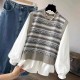 Women Fashion Casual Stitching Fake Two-Piece Knitted Long-Sleeve Loose Blouse Women Fashion Casual Stitching Fake Two-Piece Knitted Long-Sleeve Loose Blouse