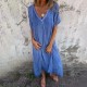 Women Casual Solid Color Cotton Linen V-Neck Short Sleeve Loose Dress Women Casual Solid Color Cotton Linen V-Neck Short Sleeve Loose Dress