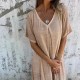 Women Casual Solid Color Cotton Linen V-Neck Short Sleeve Loose Dress Women Casual Solid Color Cotton Linen V-Neck Short Sleeve Loose Dress