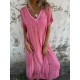 Women Casual Solid Color Cotton Linen V-Neck Short Sleeve Loose Dress Women Casual Solid Color Cotton Linen V-Neck Short Sleeve Loose Dress