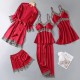 Women Summer Ice Silk Sexy Silk Sling Lace Pajamas Five-Piece Set Women Summer Ice Silk Sexy Silk Sling Lace Pajamas Five-Piece Set