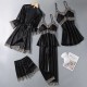 Women Summer Ice Silk Sexy Silk Sling Lace Pajamas Five-Piece Set Women Summer Ice Silk Sexy Silk Sling Lace Pajamas Five-Piece Set