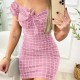 Women Fashion Sexy Plaid Printed Off Shoulder Slim Fit Dress Women Fashion Sexy Plaid Printed Off Shoulder Slim Fit Dress