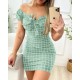 Women Fashion Sexy Plaid Printed Off Shoulder Slim Fit Dress Women Fashion Sexy Plaid Printed Off Shoulder Slim Fit Dress
