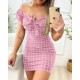 Women Fashion Sexy Plaid Printed Off Shoulder Slim Fit Dress Women Fashion Sexy Plaid Printed Off Shoulder Slim Fit Dress