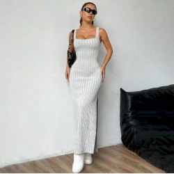 Women Fashion Sexy Solid Color Stripe Sleeveless Backless Split Dress Women Fashion Sexy Solid Color Stripe Sleeveless Backless Split Dress