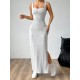 Women Fashion Sexy Solid Color Stripe Sleeveless Backless Split Dress Women Fashion Sexy Solid Color Stripe Sleeveless Backless Split Dress