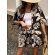 Women Holiday Print Short-Sleeved Shirt And Shorts Two-Piece Set Women Holiday Print Short-Sleeved Shirt And Shorts Two-Piece Set